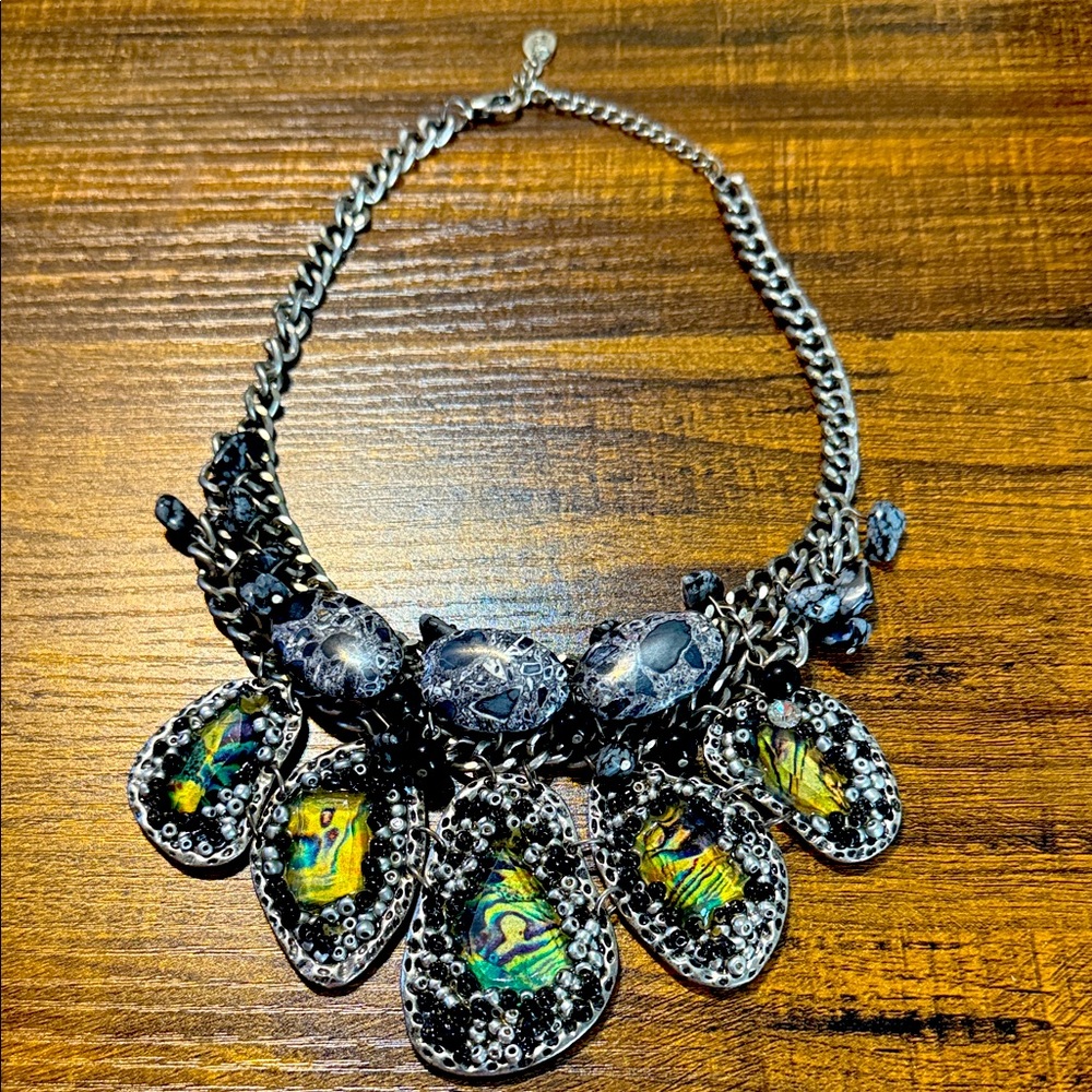 Chic Silver And Multicolor Statement Necklace - image 1